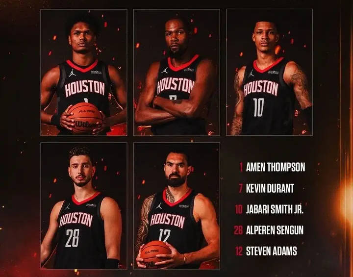 杜兰特领衔死亡五大!火箭揭幕战首发平均身高2米09